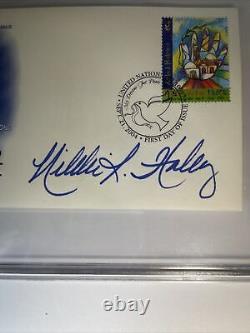 Nikki Haley a signé la couverture du premier jour FDC Donald Trump Beckett BAS COA Slabbed
