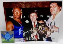 Photo signée 8x10 de Hulk Hogan et Donald Trump avec André le Géant WWF RARE TSA COA