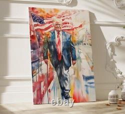 Président Donald Trump Impression sur toile 24x36 Impression d'art Signée Prête à être accrochée
