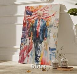 Président Donald Trump Impression sur toile 24x36 Impression d'art Signée Prête à être accrochée