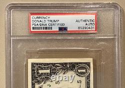 Président Donald Trump a signé un billet de 1 dollar, autographié authentifié par PSA.
