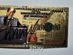 Projet de loi sur l'or du président Donald Trump, autographe automatique 8x10, signé à la main avec certificat d'authenticité.