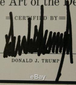 Rare 2016 Certifié Signée À La Main Élection Édition Donald Trump Art Of The Deal