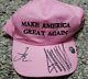 Rose Maga Hat Autographié Par Le Président Trump Et Vice-président Mike Pence! Avec Coa! Rare